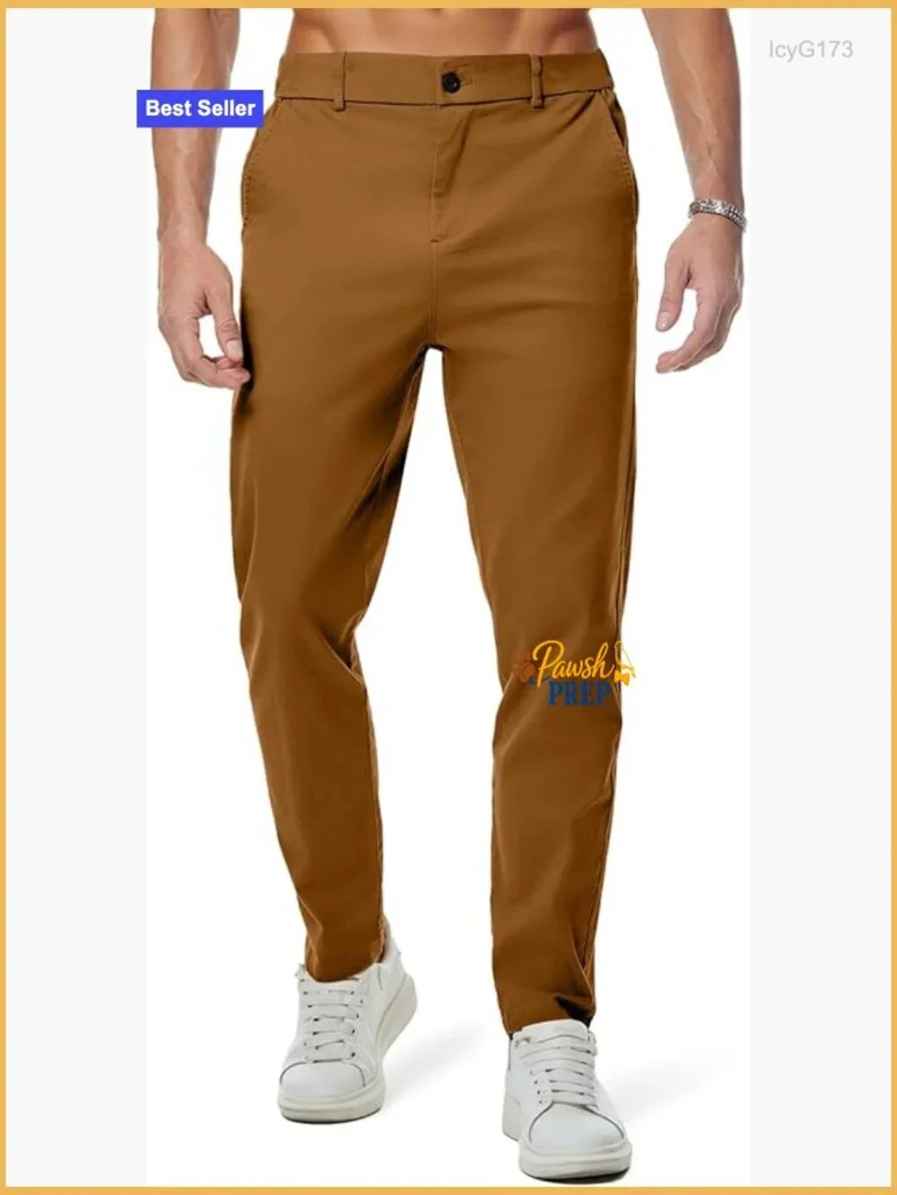 Chino Pants Elastic Waist Tapered Golf Trousers Slim Fit Twill Stretch Cotton